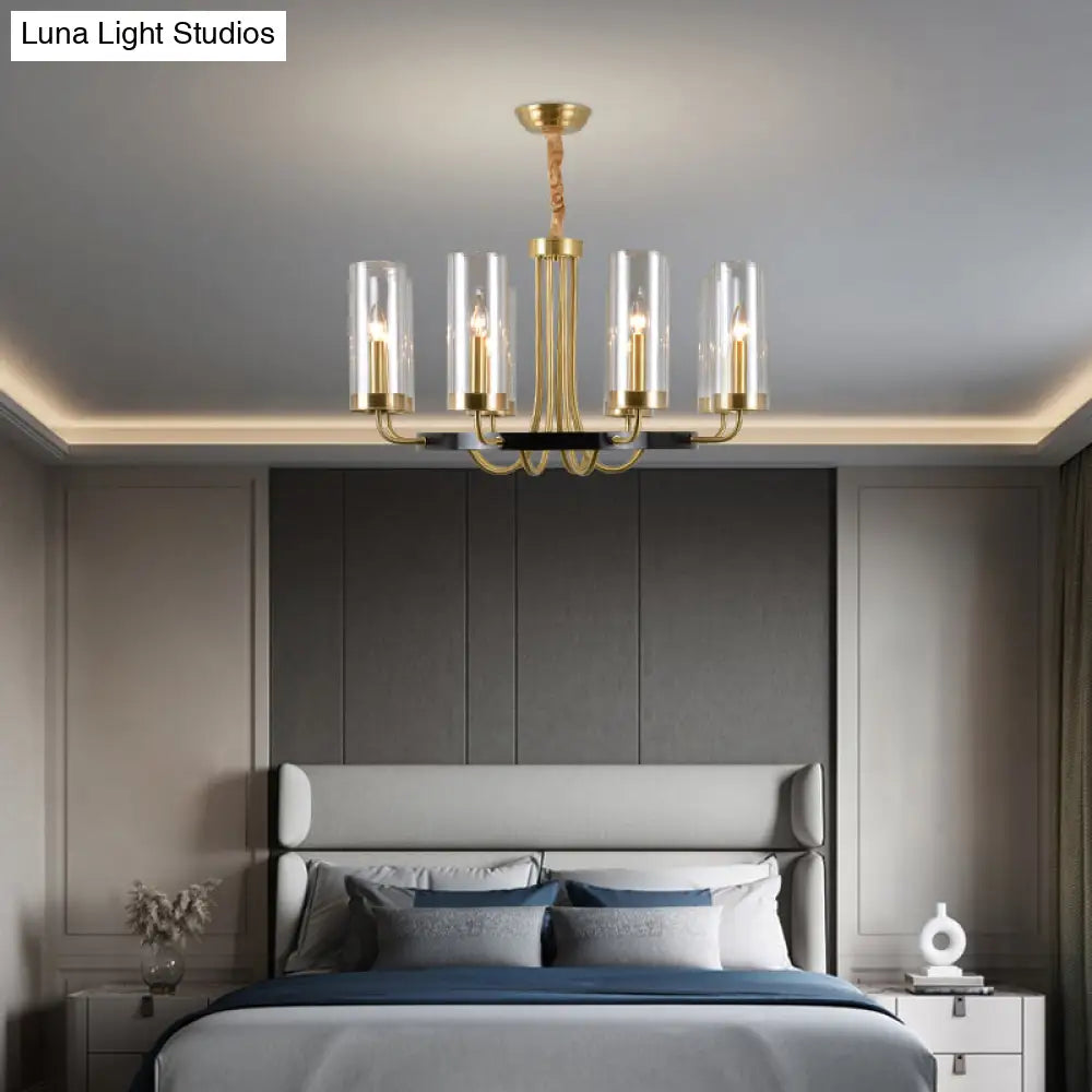 Postmodern Gold Finish Glass Flute Chandelier Ceiling Light for Dining Room