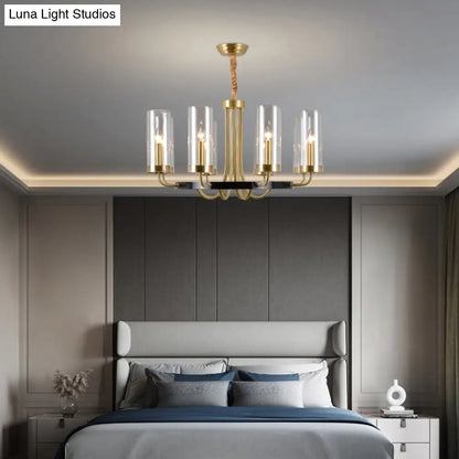 Postmodern Gold Finish Glass Flute Chandelier Ceiling Light for Dining Room