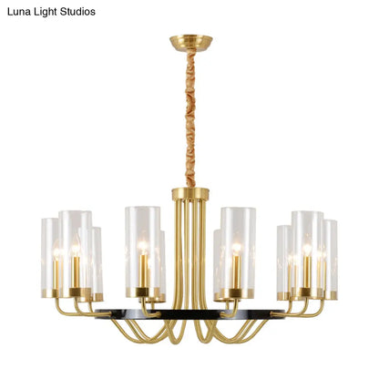 Postmodern Gold Finish Glass Flute Chandelier Ceiling Light for Dining Room