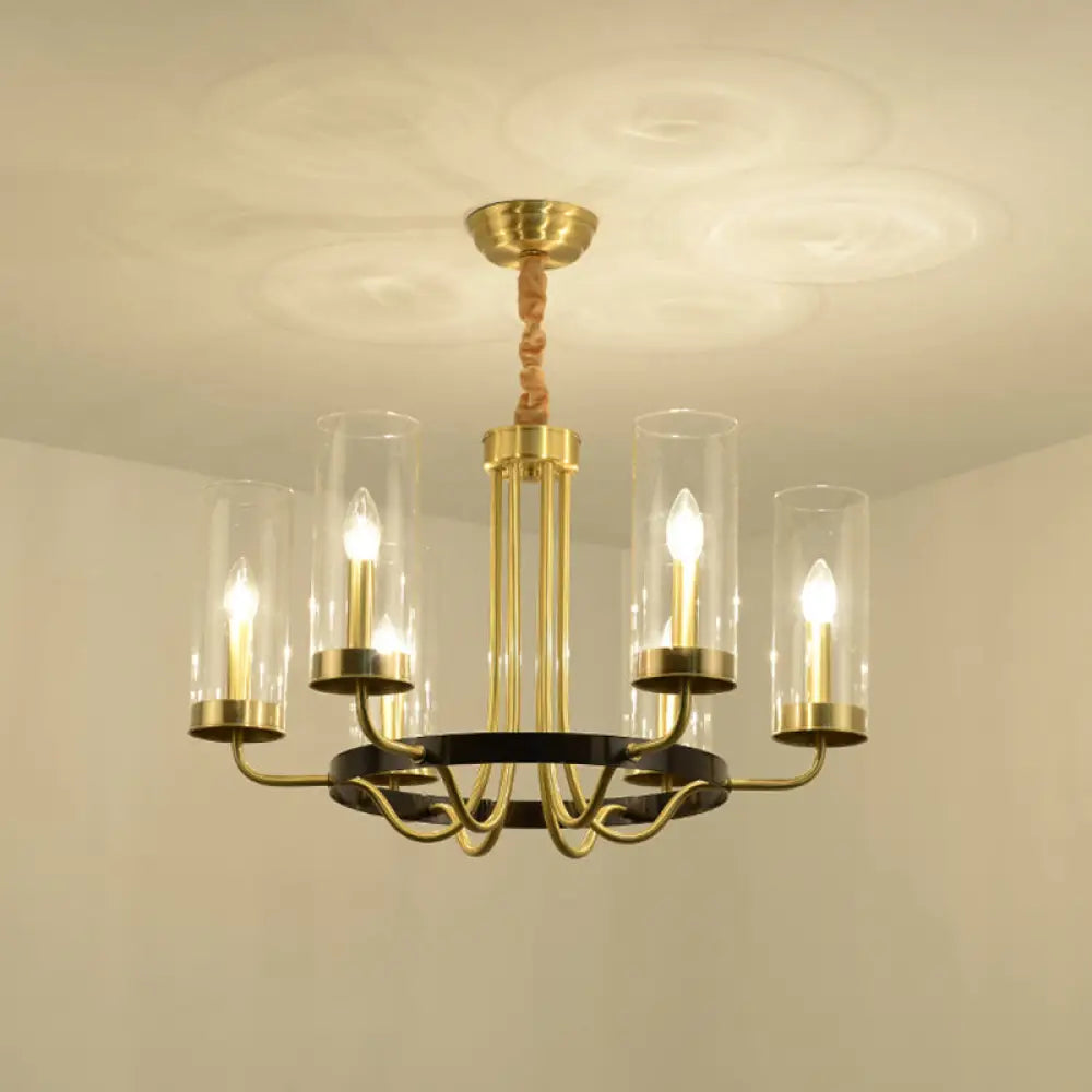 Postmodern Gold Finish Glass Flute Chandelier Ceiling Light for Dining Room