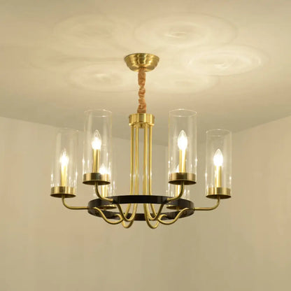 Postmodern Gold Finish Glass Flute Chandelier Ceiling Light for Dining Room