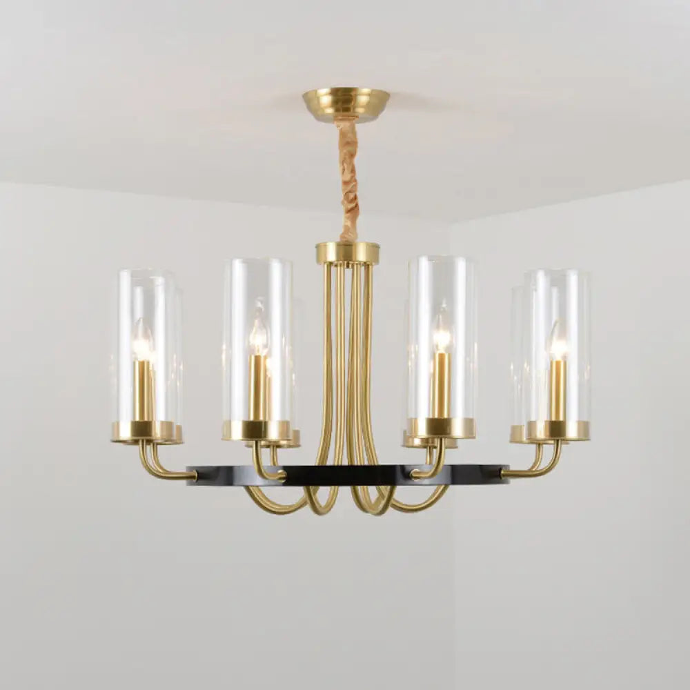 Postmodern Gold Finish Glass Flute Chandelier Ceiling Light for Dining Room