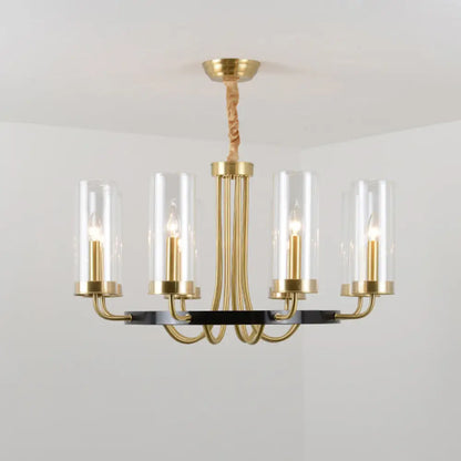 Postmodern Gold Finish Glass Flute Chandelier Ceiling Light for Dining Room
