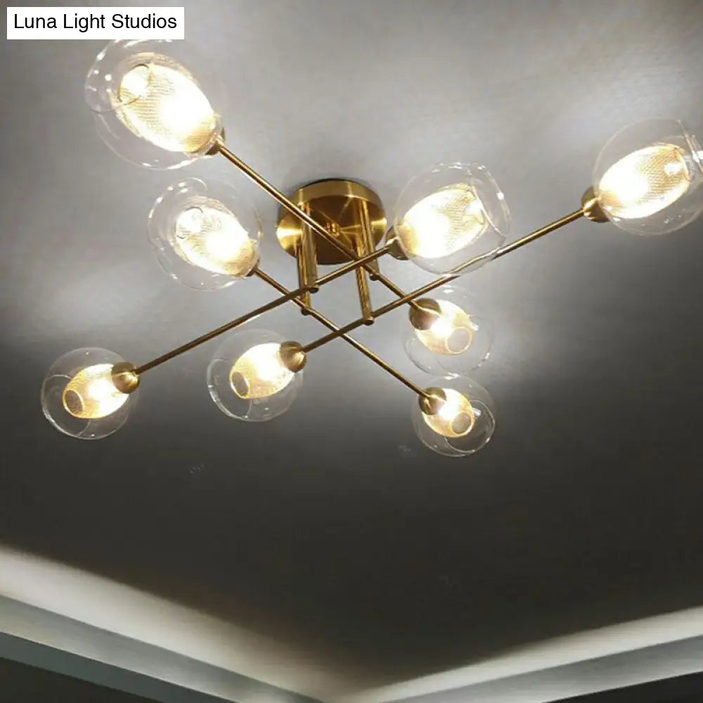 DecorBites™ DecorBites™ Postmodern Gold Finish Semi Flush Ceiling Light with Clear Glass Ball and Mesh Shade Inside