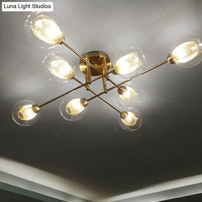 DecorBites™ DecorBites™ Postmodern Gold Finish Semi Flush Ceiling Light with Clear Glass Ball and Mesh Shade Inside