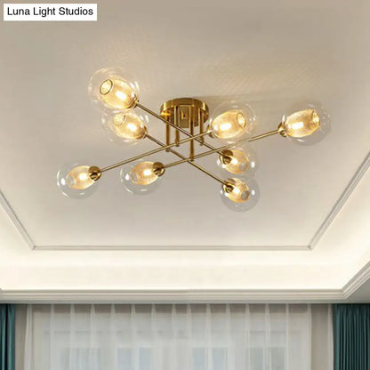 DecorBites™ DecorBites™ Postmodern Gold Finish Semi Flush Ceiling Light with Clear Glass Ball and Mesh Shade Inside