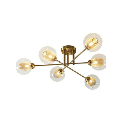 DecorBites™ DecorBites™ Postmodern Gold Finish Semi Flush Ceiling Light with Clear Glass Ball and Mesh Shade Inside