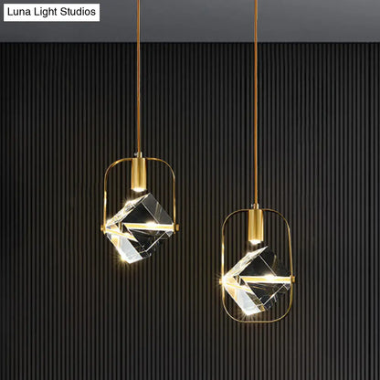 Postmodern Gold Hanging Lamp for Restaurants - 2-Head Cubic Multi Light Pendant with Metal Frame