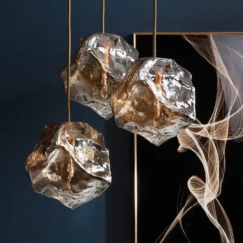 Postmodern gold irregular glass led chandelier with frosted metallic finish glass led pendant lights for dining room