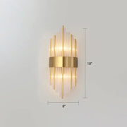 Gold-toned postmodern wall sconce with vertical k9 crystal glass rods and metallic band for living room lighting