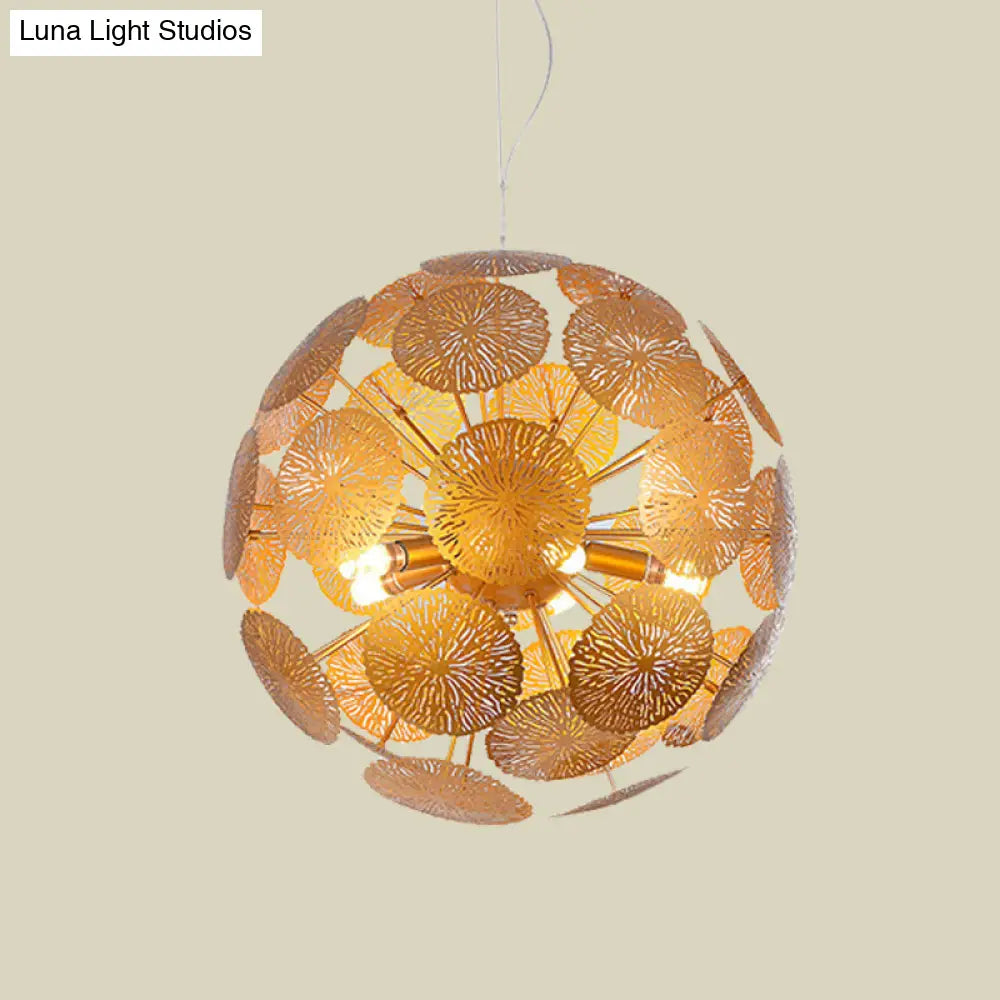 Lámpara colgante de araña posmoderna con forma de hoja de loto dorada y diseño de globo - Lámpara metálica de 5 luces