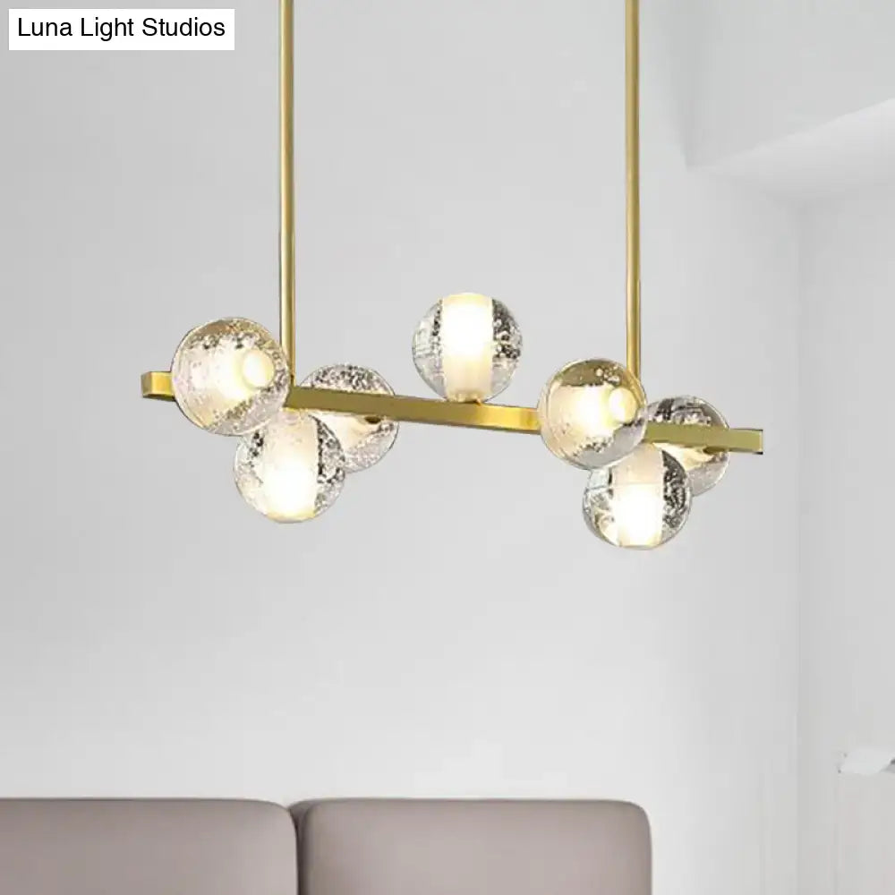 Gold-toned DecorBites™ postmodern seeded crystal suspension chandelier with 6 crackled glass globes ideal for dining rooms