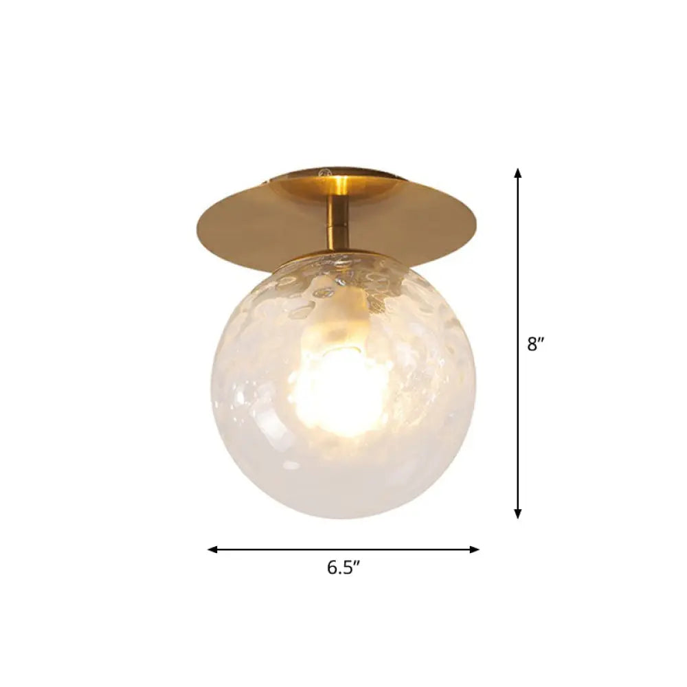 DecorBites™ DecorBites™ Postmodern Gold Semi Flush Mount Ceiling Light with Ball Clear Ripple Glass Shade - Single Balcony Flush