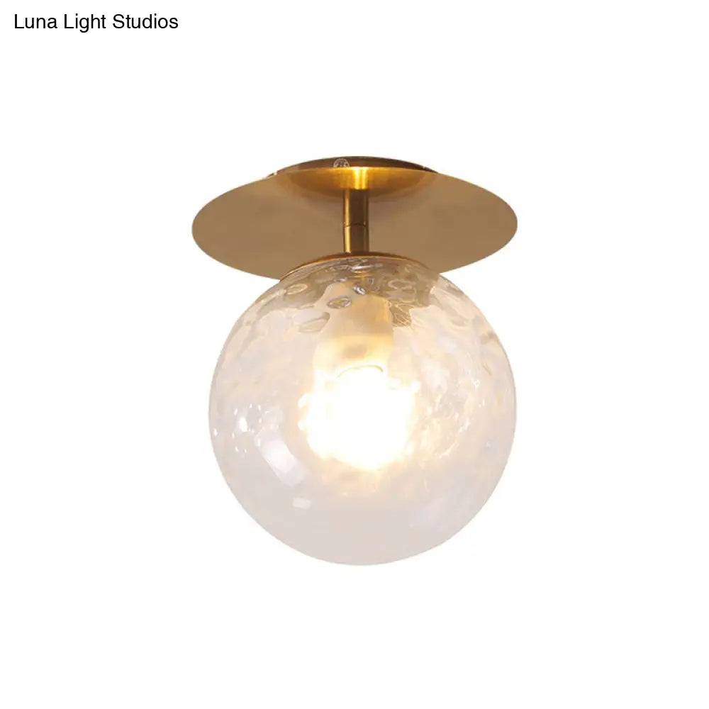 DecorBites™ DecorBites™ Postmodern Gold Semi Flush Mount Ceiling Light with Ball Clear Ripple Glass Shade - Single Balcony Flush