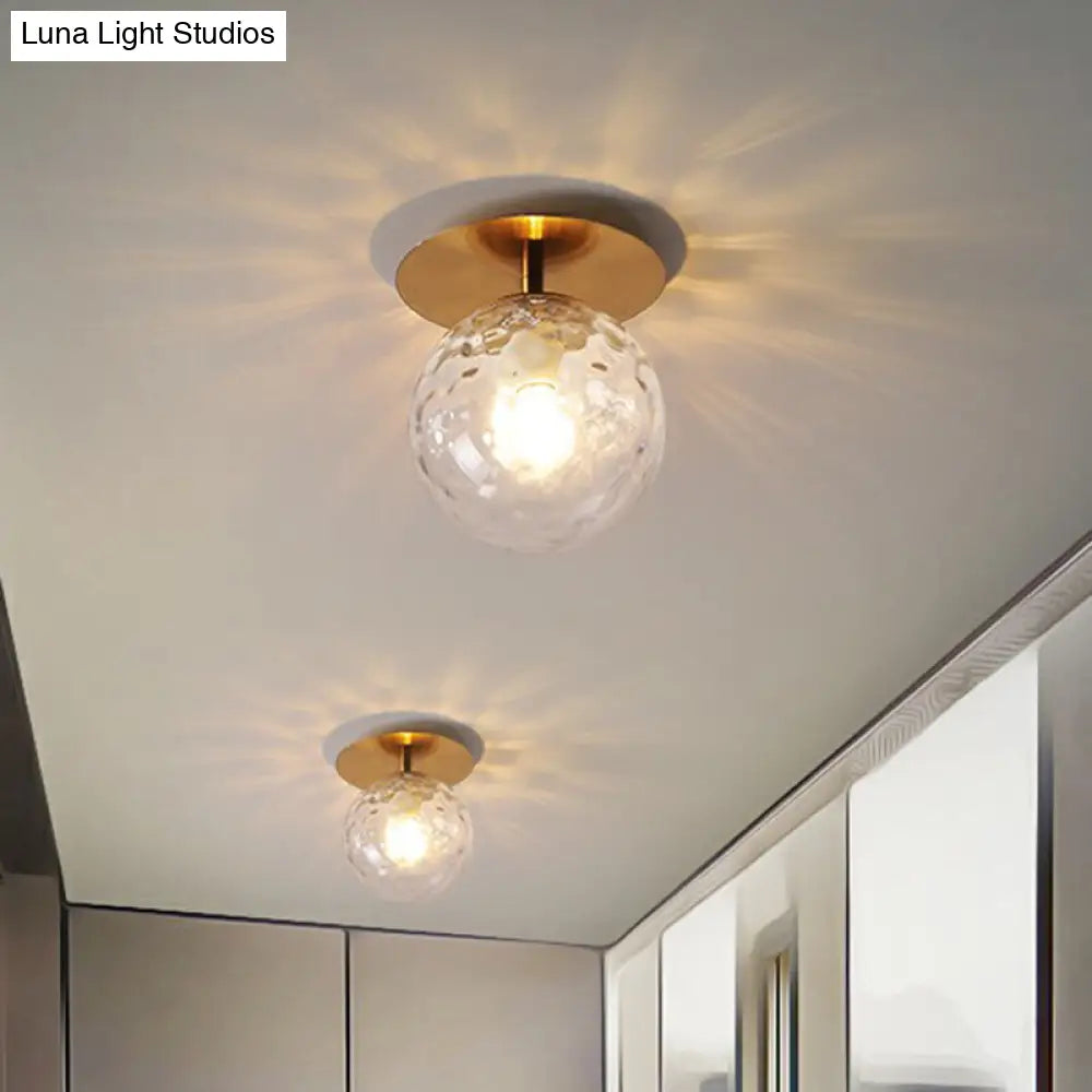 DecorBites™ DecorBites™ Postmodern Gold Semi Flush Mount Ceiling Light with Ball Clear Ripple Glass Shade - Single Balcony Flush