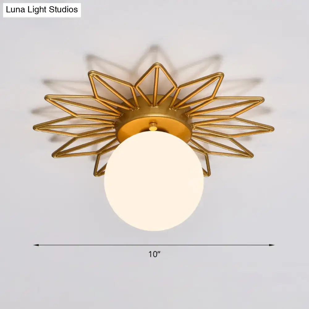 DecorBites gold flushmount ceiling light with cream glass shade 220v-240v 110v-120v geometric starburst design