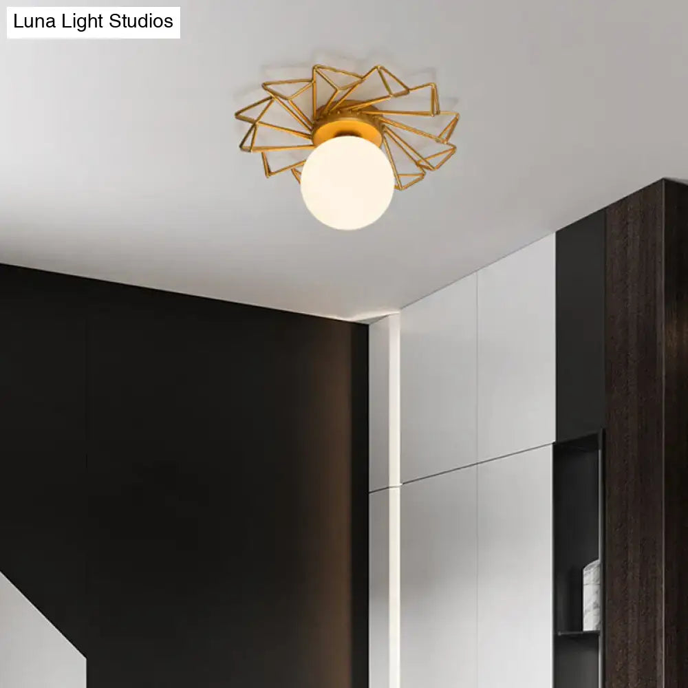 DecorBites gold flushmount bedroom ceiling light with geometric starburst design cream glass shade 220v-240v and 110v-120v