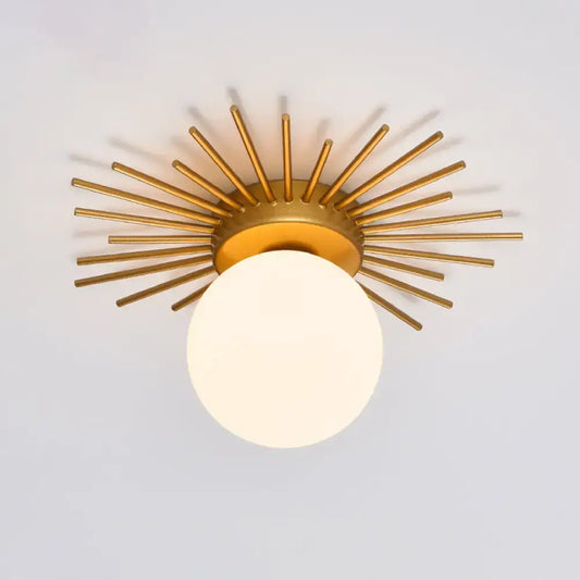 Gold sunburst DecorBites™ flushmount ceiling light with cream glass shade for 220v-240v and 110v-120v use
