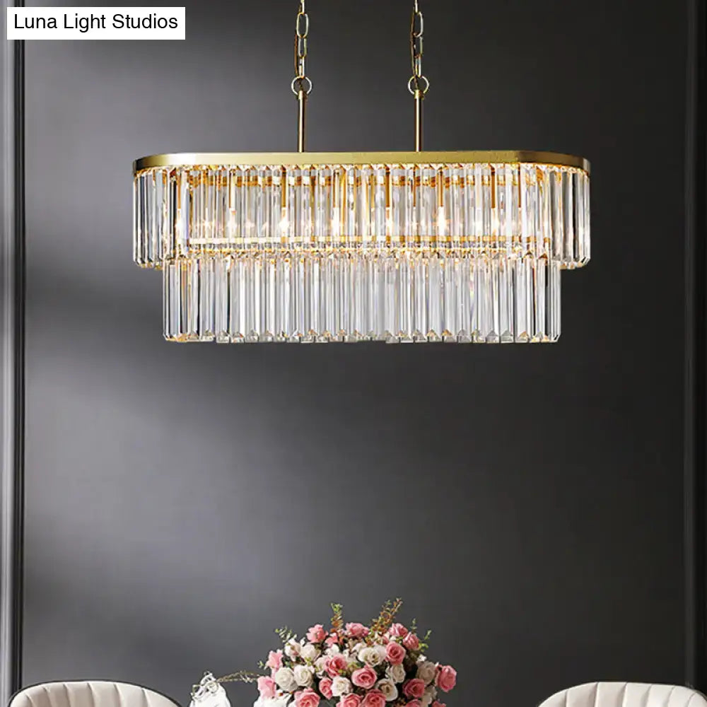 Gold-toned DecorBites ceiling light with two tiers of clear crystal rods suspension heads for 220v-240v 110v-120v use