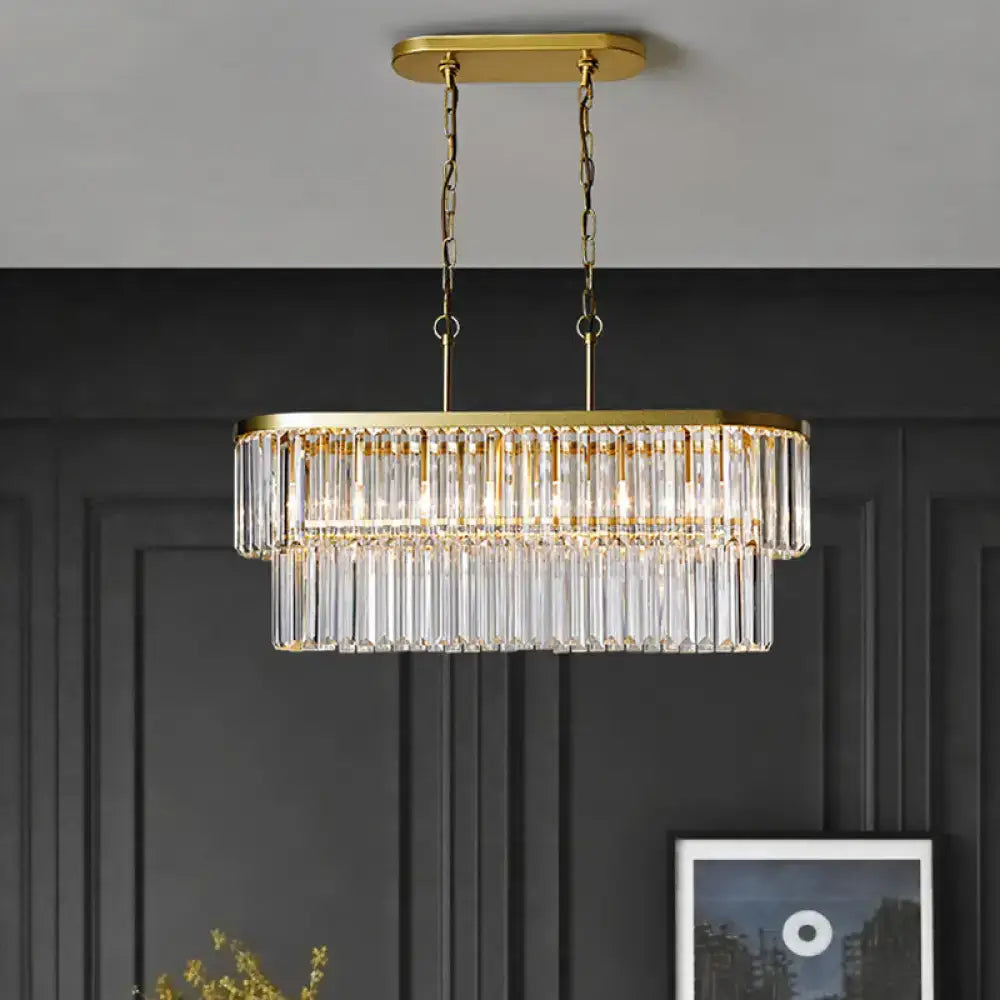 Gold-toned decorbites ceiling light with two tiers of clear crystal rods suspension for 220v-240v 110v-120v use
