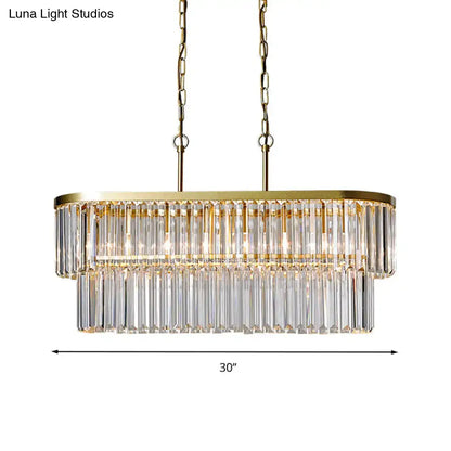 Gold-toned decorbites™ oval island ceiling light with two tiers of clear crystal rods 220v-240v 110v-120v fixture