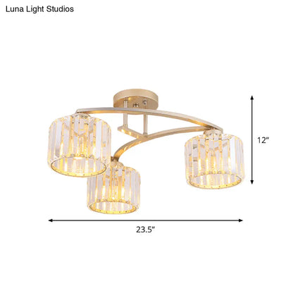 DecorBites™ DecorBites™ Postmodern Gold V Arm Ceiling Mount Chandelier: Crystal Shade, 3 Bulbs, Semi Flush Light for Restaurant