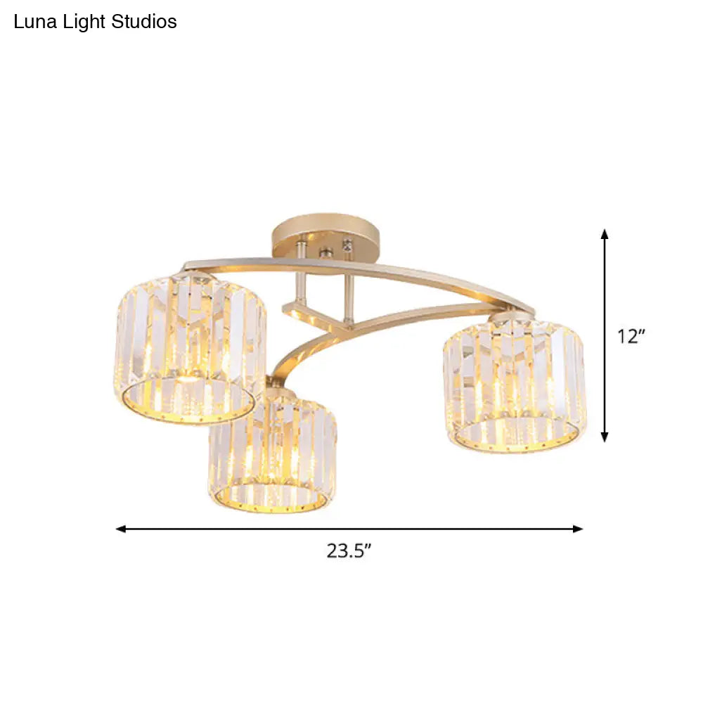 DecorBites™ DecorBites™ Postmodern Gold V Arm Ceiling Mount Chandelier: Crystal Shade, 3 Bulbs, Semi Flush Light for Restaurant