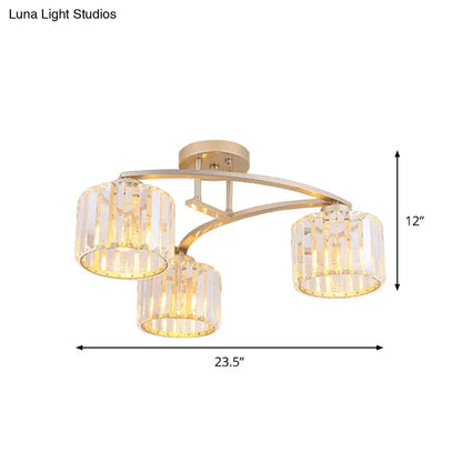 DecorBites™ DecorBites™ Postmodern Gold V Arm Ceiling Mount Chandelier: Crystal Shade, 3 Bulbs, Semi Flush Light for Restaurant