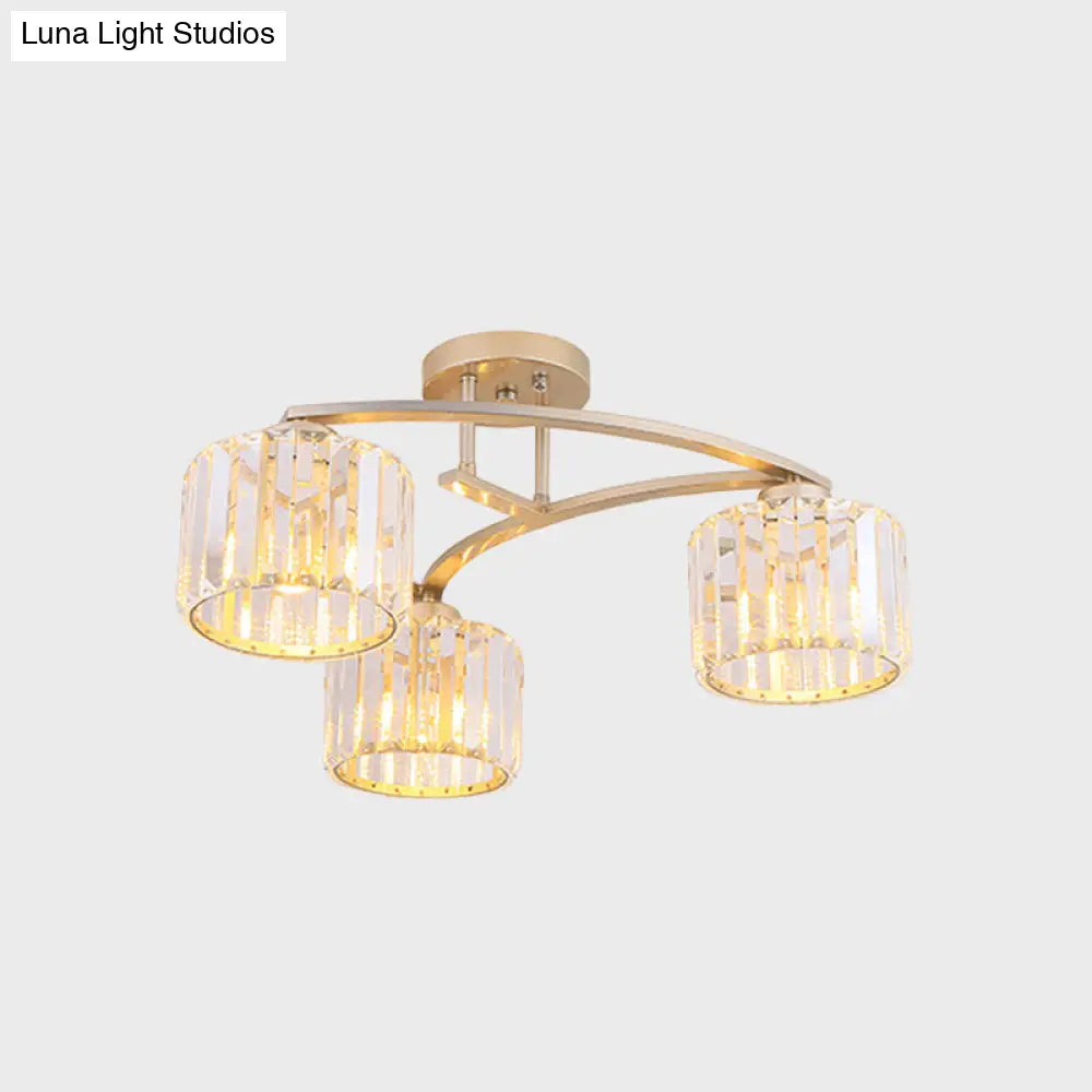 DecorBites™ DecorBites™ Postmodern Gold V Arm Ceiling Mount Chandelier: Crystal Shade, 3 Bulbs, Semi Flush Light for Restaurant