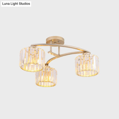 DecorBites™ DecorBites™ Postmodern Gold V Arm Ceiling Mount Chandelier: Crystal Shade, 3 Bulbs, Semi Flush Light for Restaurant