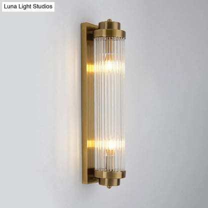 DecorBites™ DecorBites™ Postmodern Gold Wall Sconce with Clear Fluted Glass - 2 Lights, Tubular Design
