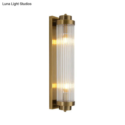 DecorBites™ DecorBites™ Postmodern Gold Wall Sconce with Clear Fluted Glass - 2 Lights, Tubular Design