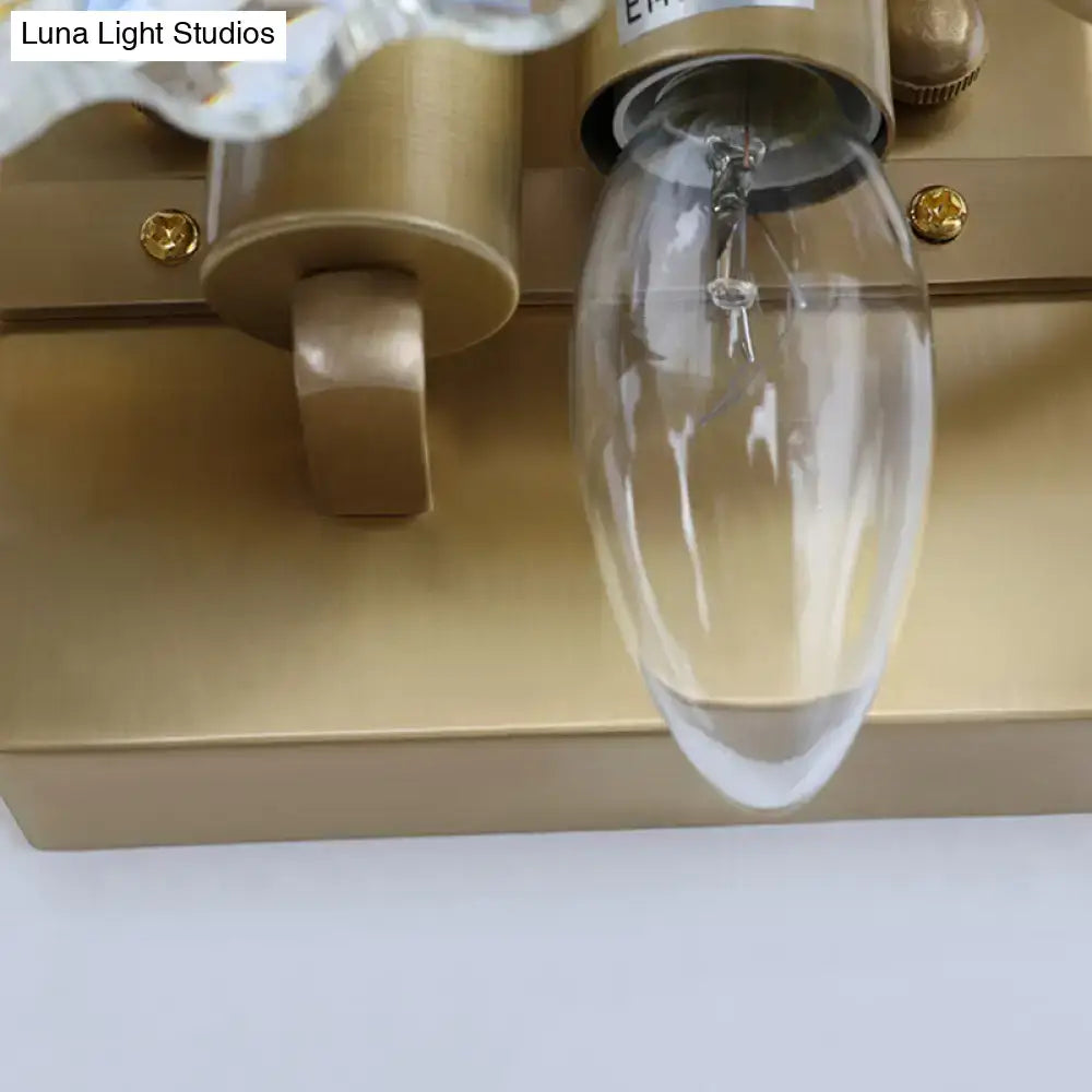 Postmodern green gold gem crystal wall sconce with gold finish clear teardrop glass bulb and crystal accents for bedroom light