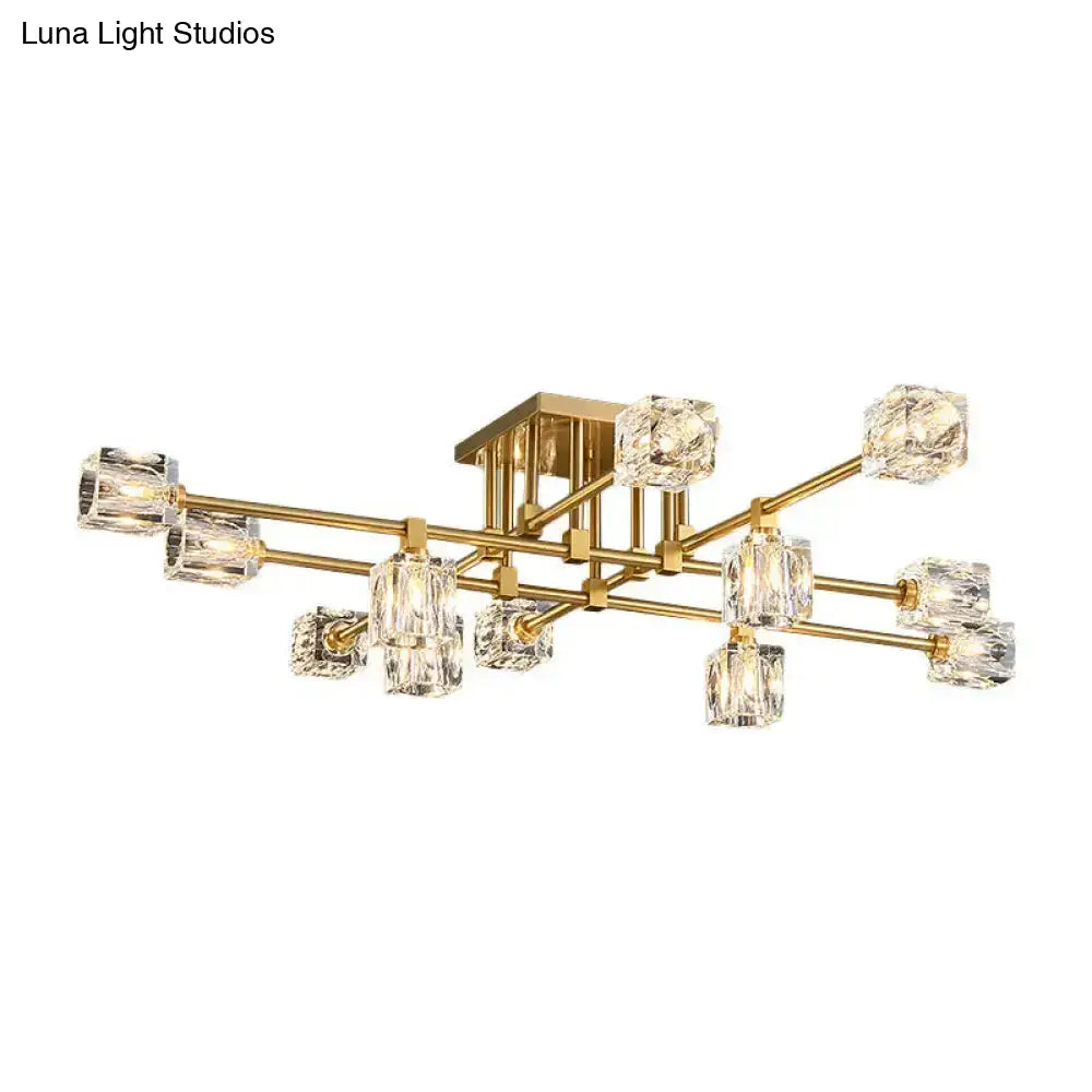 DecorBites™ DecorBites™ Postmodern Ice Cube Crystal Brass Flush Mounted Light with Multiple Heads - 12/16