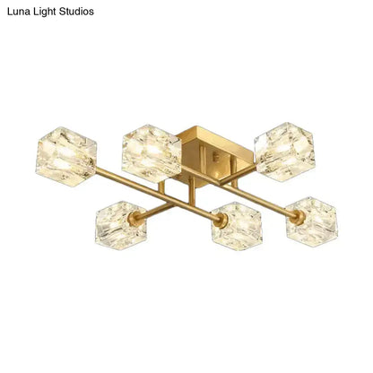 DecorBites™ DecorBites™ Postmodern Ice Cube Crystal Brass Flush Mounted Light with Multiple Heads - 12/16
