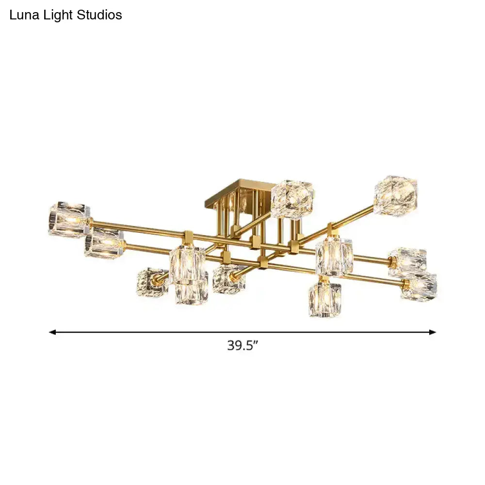 DecorBites™ DecorBites™ Postmodern Ice Cube Crystal Brass Flush Mounted Light with Multiple Heads - 12/16