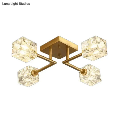 DecorBites™ DecorBites™ Postmodern Ice Cube Crystal Brass Flush Mounted Light with Multiple Heads - 12/16