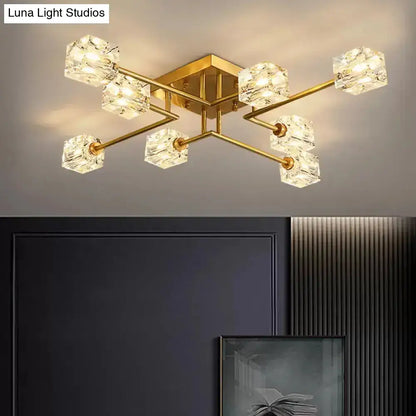 DecorBites™ DecorBites™ Postmodern Ice Cube Crystal Brass Flush Mounted Light with Multiple Heads - 12/16