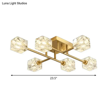 DecorBites™ DecorBites™ Postmodern Ice Cube Crystal Brass Flush Mounted Light with Multiple Heads - 12/16