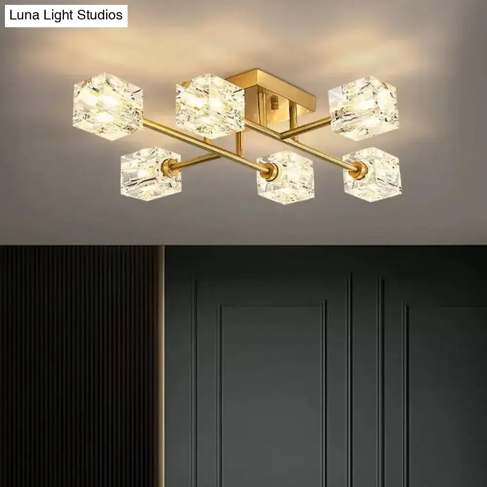 DecorBites™ DecorBites™ Postmodern Ice Cube Crystal Brass Flush Mounted Light with Multiple Heads - 12/16