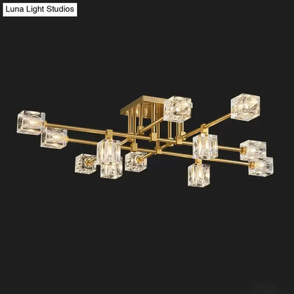 DecorBites™ DecorBites™ Postmodern Ice Cube Crystal Brass Flush Mounted Light with Multiple Heads - 12/16