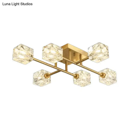 DecorBites™ DecorBites™ Postmodern Ice Cube Crystal Brass Flush Mounted Light with Multiple Heads - 12/16