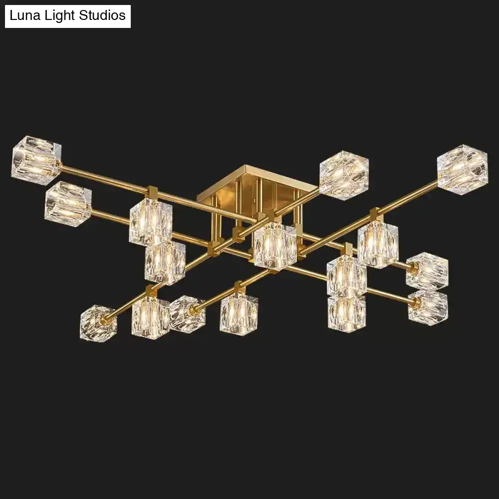 DecorBites™ DecorBites™ Postmodern Ice Cube Crystal Brass Flush Mounted Light with Multiple Heads - 12/16