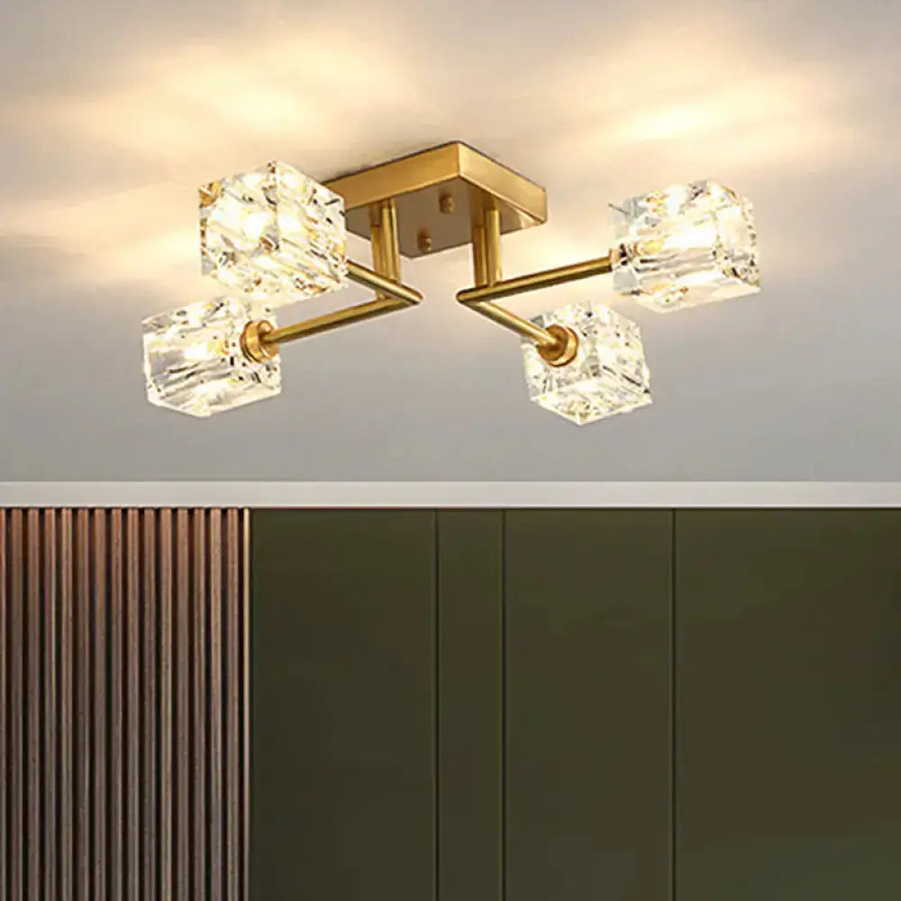 DecorBites™ DecorBites™ Postmodern Ice Cube Crystal Brass Flush Mounted Light with Multiple Heads - 12/16