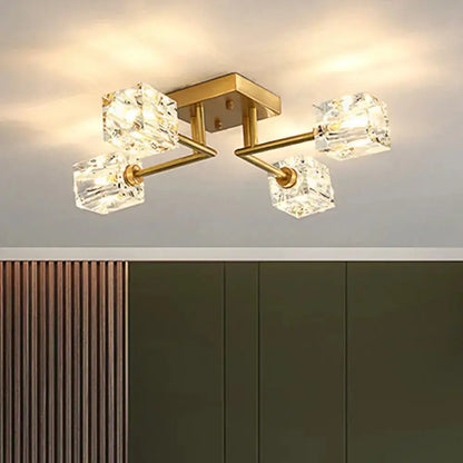 DecorBites™ DecorBites™ Postmodern Ice Cube Crystal Brass Flush Mounted Light with Multiple Heads - 12/16
