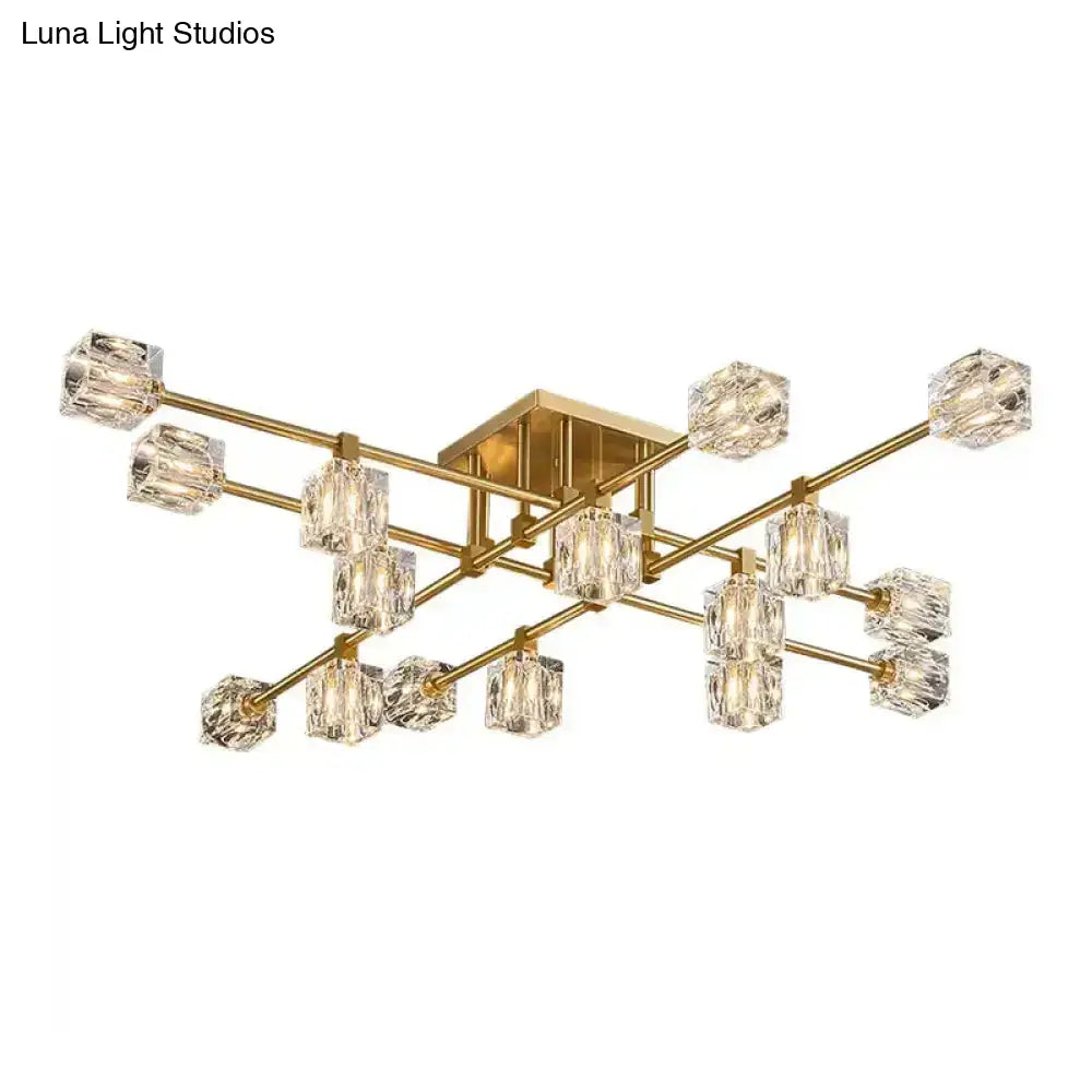 DecorBites™ DecorBites™ Postmodern Ice Cube Crystal Brass Flush Mounted Light with Multiple Heads - 12/16