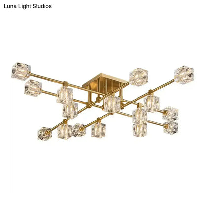 DecorBites™ DecorBites™ Postmodern Ice Cube Crystal Brass Flush Mounted Light with Multiple Heads - 12/16