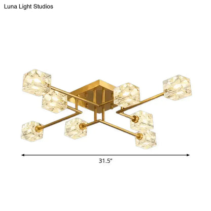 DecorBites™ DecorBites™ Postmodern Ice Cube Crystal Brass Flush Mounted Light with Multiple Heads - 12/16