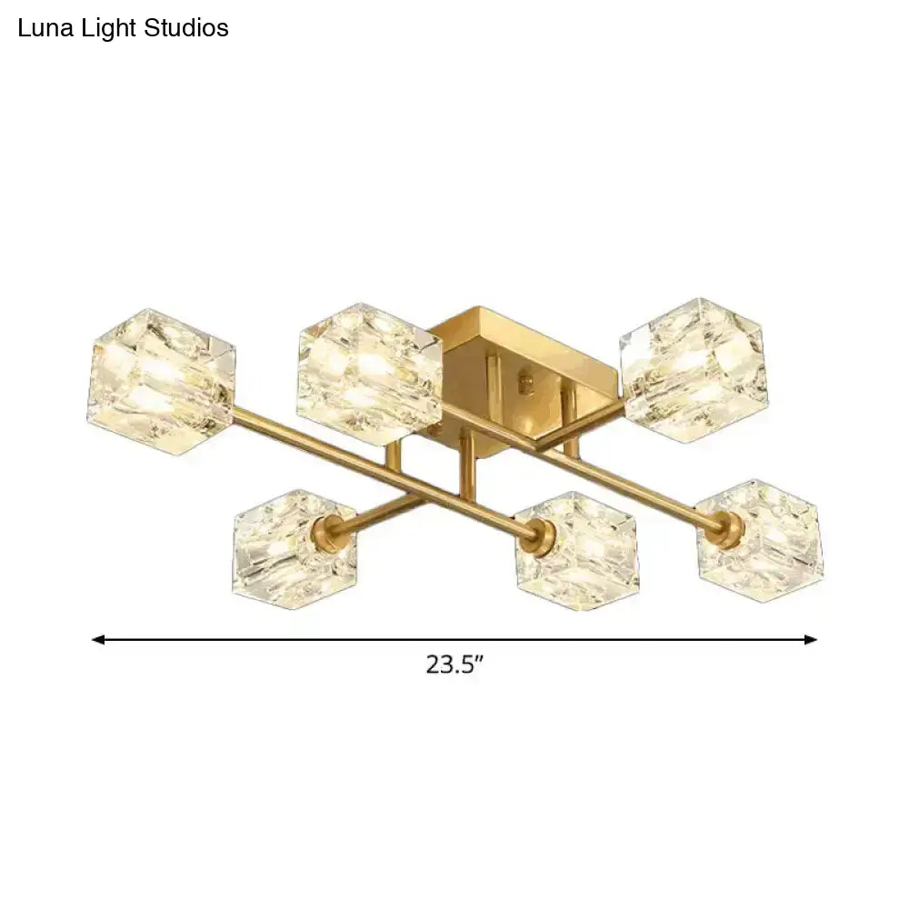 DecorBites™ DecorBites™ Postmodern Ice Cube Crystal Brass Flush Mounted Light with Multiple Heads - 12/16
