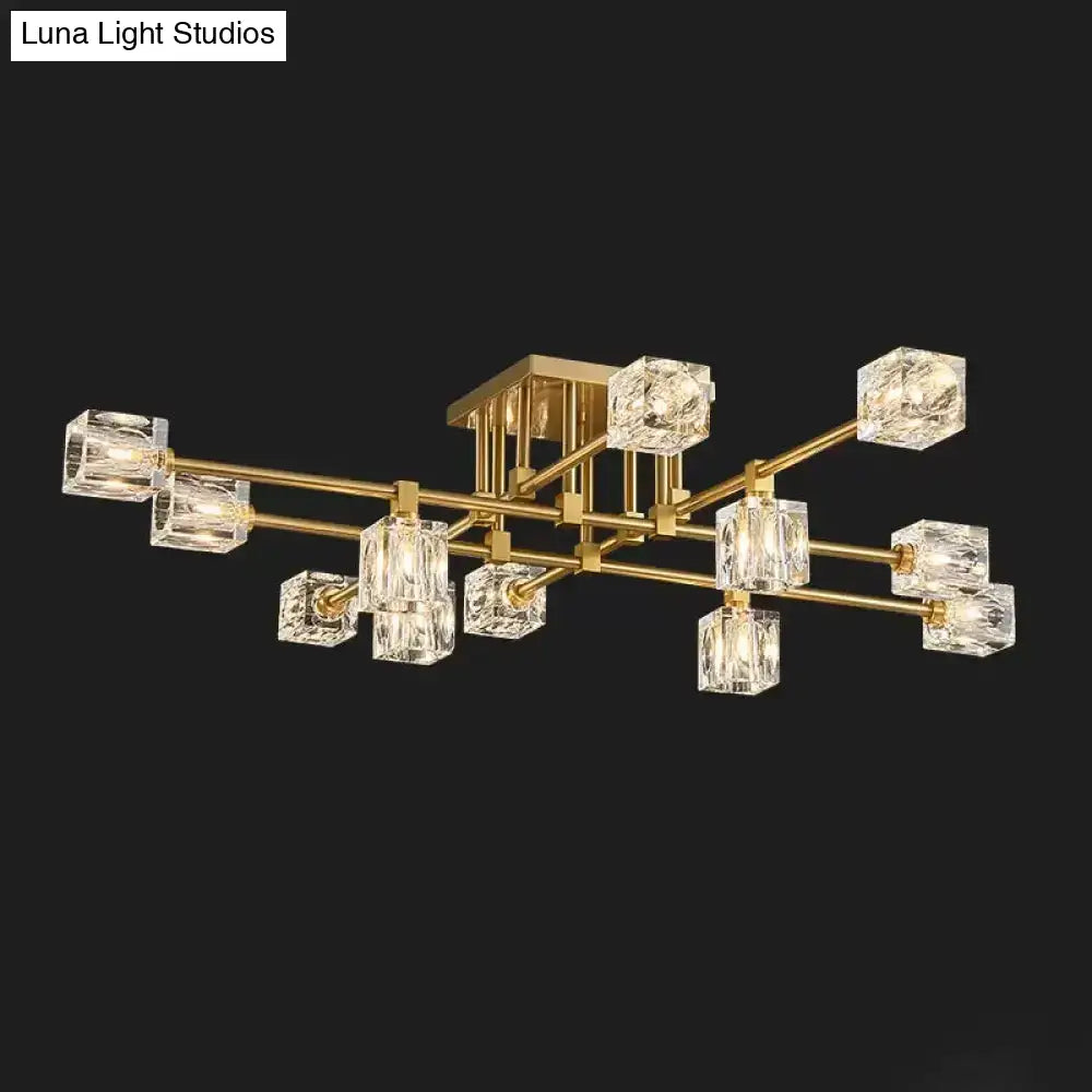 DecorBites™ DecorBites™ Postmodern Ice Cube Crystal Brass Flush Mounted Light with Multiple Heads - 12/16